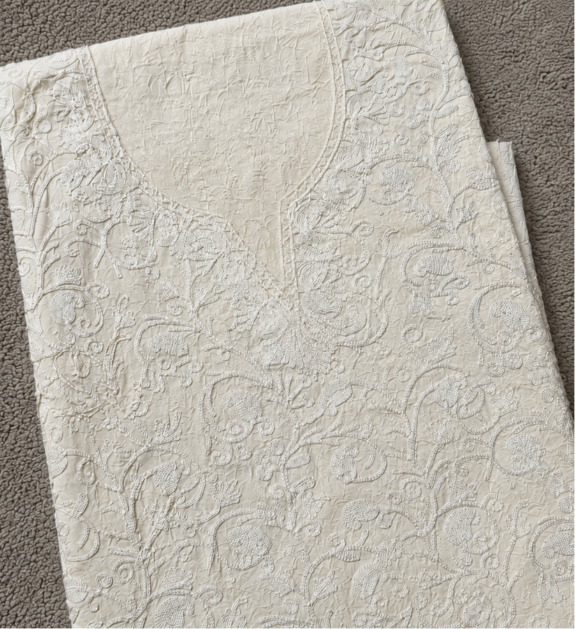 Kashmiri Botti Aari 2 Piece Unstitched Suit  | Light Gray