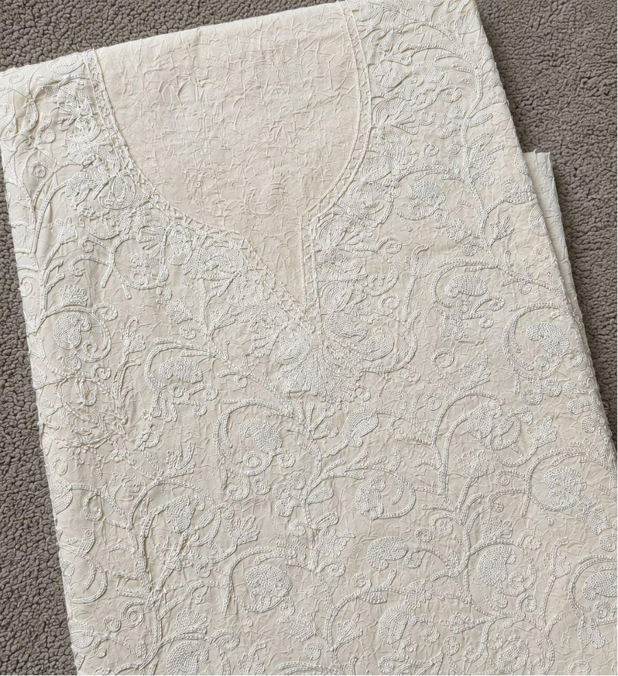 Kashmiri Botti Aari 2 Piece Unstitched Suit  | Light Gray