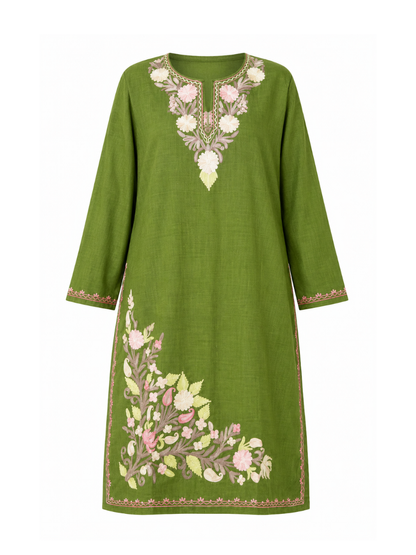 Kashmir Aari cotton Co-Ord Set | Dark Green