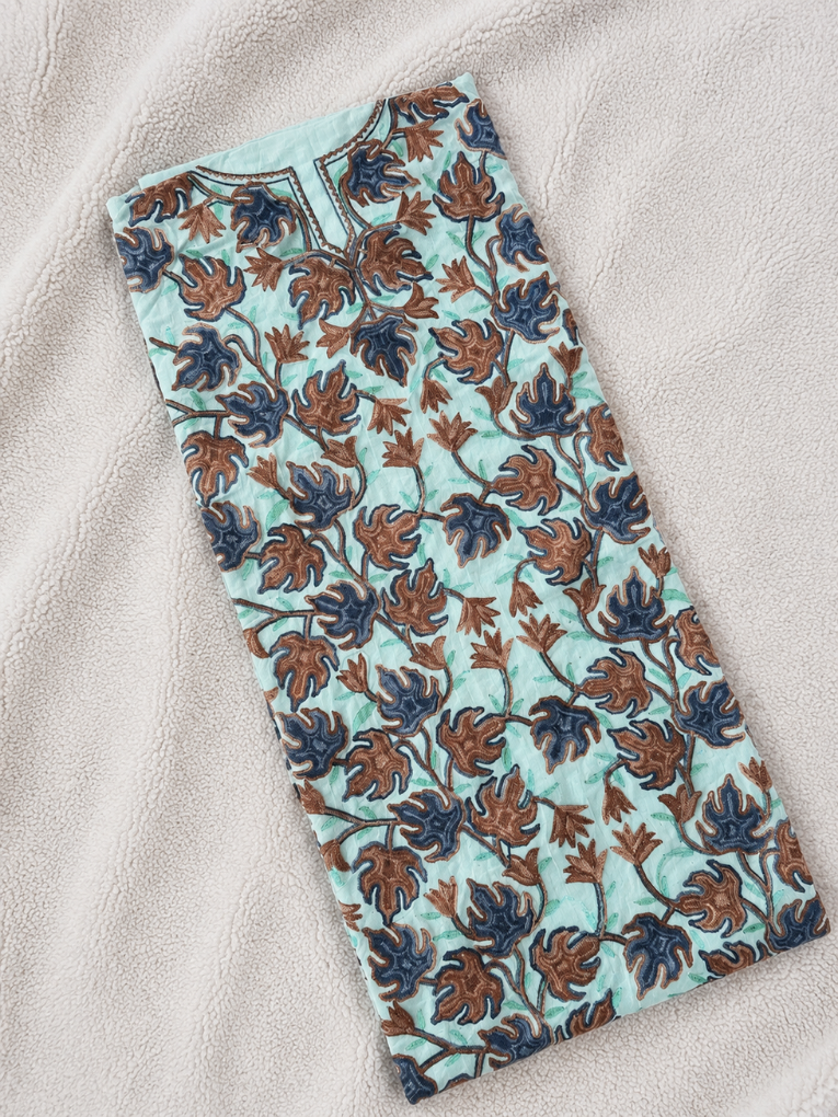 Chinar Motif Kashmiri Aari 2 Piece Unstitched Suit | Light Turquoise