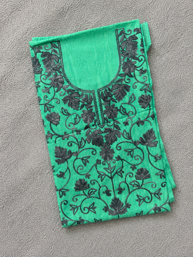 Kashmiri Botti Aari 2 Piece Unstitched Suit  | Ocean Teal