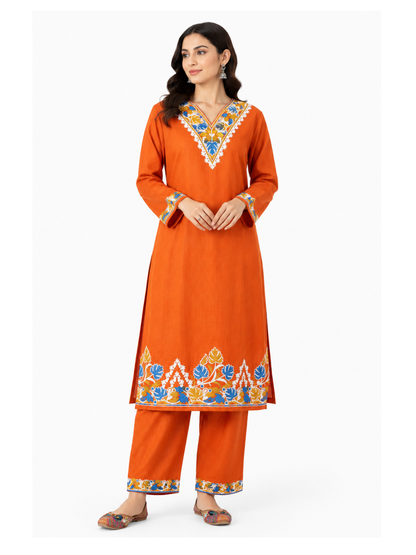 Kashmir Aari cotton Co-Ord Set | Sassy Salmon