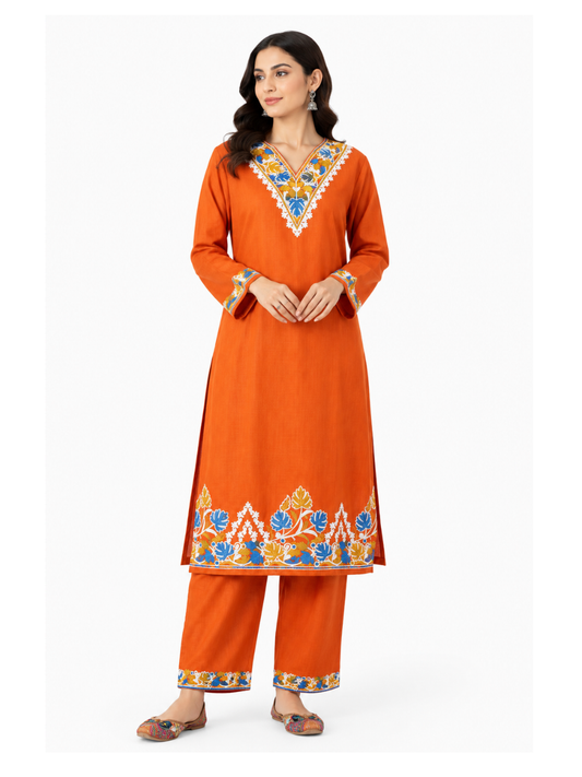 Kashmir Aari cotton Co-Ord Set | Sassy Salmon