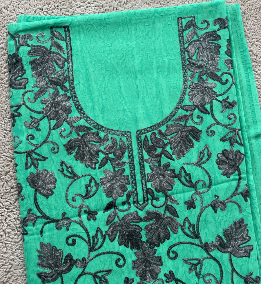 Kashmiri Botti Aari 2 Piece Unstitched Suit  | Ocean Teal