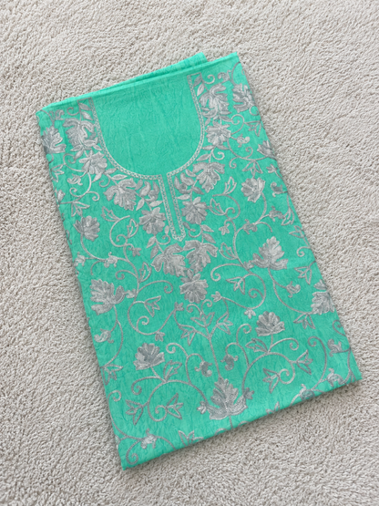 Kashmiri Botti Aari 2 Piece Unstitched Suit  | Ocean Teal