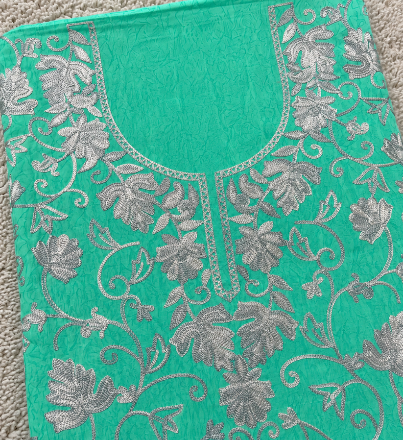 Kashmiri Botti Aari 2 Piece Unstitched Suit  | Ocean Teal