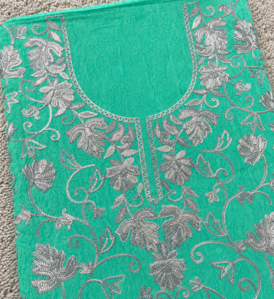 Kashmiri Botti Aari 2 Piece Unstitched Suit  | Ocean Teal