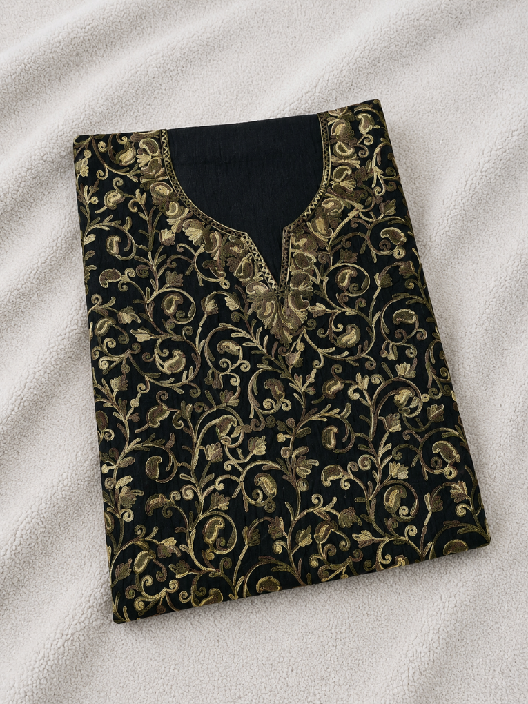 Kashmiri Botti Aari 2 Piece Unstitched Suit  |  Ebony