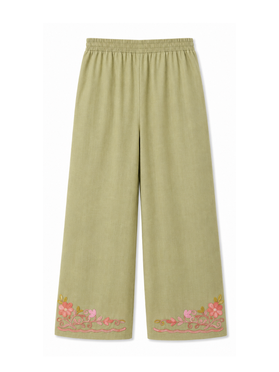 Noor : Kashmiri Aari embroidery summer Co-Ord Set | Olive Green