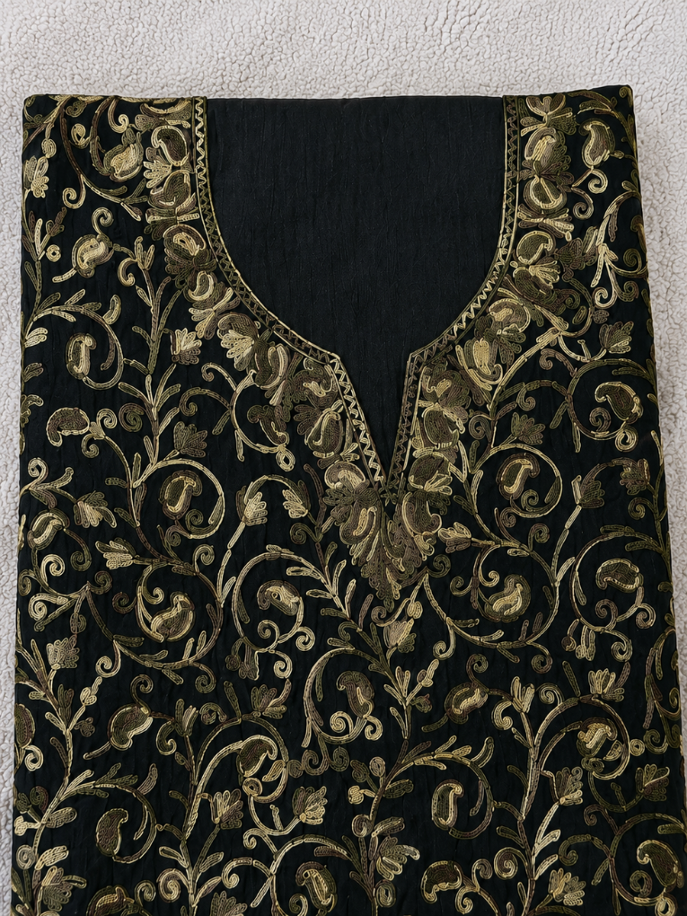 Kashmiri Botti Aari 2 Piece Unstitched Suit  |  Ebony