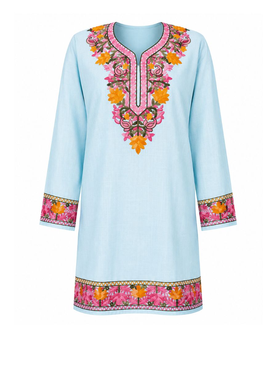 Noor : Kashmiri Aari embroidery summer Co-Ord Set | Aqua