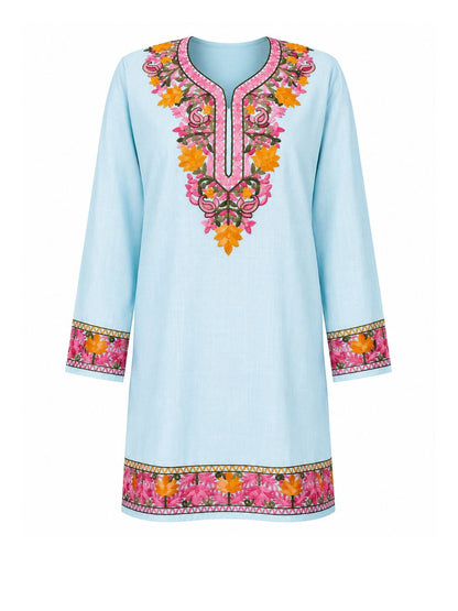 Noor : Kashmiri Aari embroidery summer Co-Ord Set | Aqua