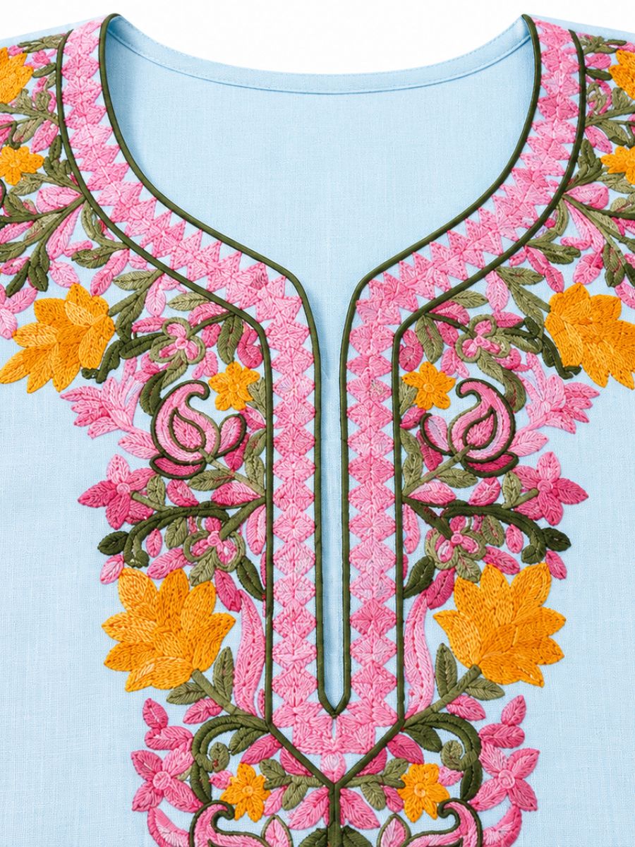 Noor : Kashmiri Aari embroidery summer Co-Ord Set | Aqua