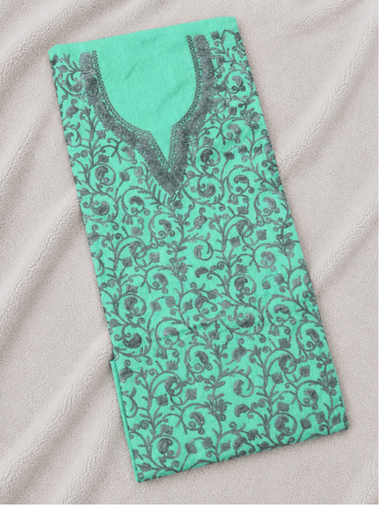 Kashmiri Botti Aari 2 Piece Unstitched Suit  | Ocean Teal