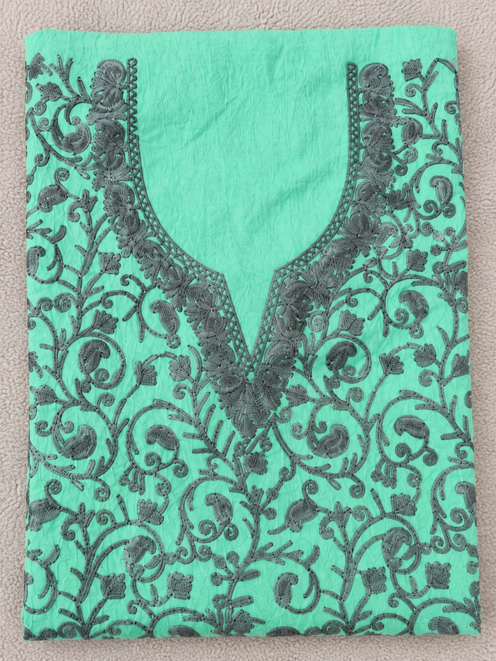 Kashmiri Botti Aari 2 Piece Unstitched Suit  | Ocean Teal