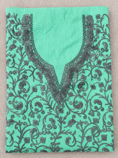 Kashmiri Botti Aari 2 Piece Unstitched Suit  | Ocean Teal