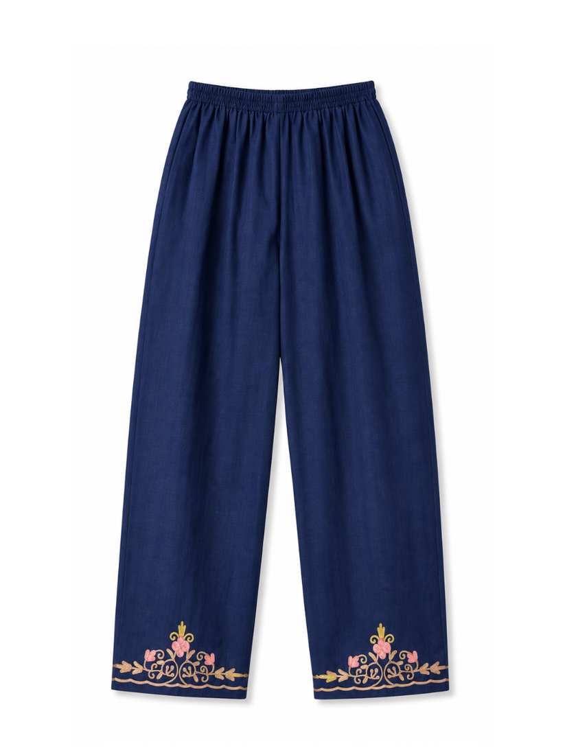 Kashmiri Manual Aari worked cotton Co-Ord Set | Indigo Blue