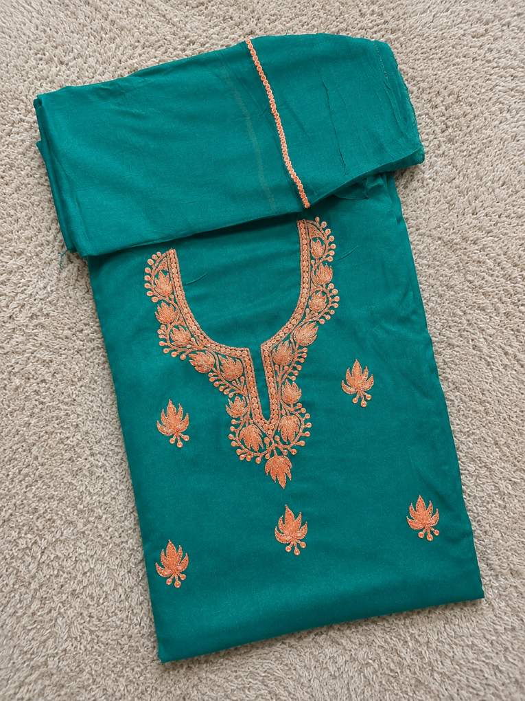 Kashmiri Botti Tilla 3 Piece Unstitched Suites | Dark Teal