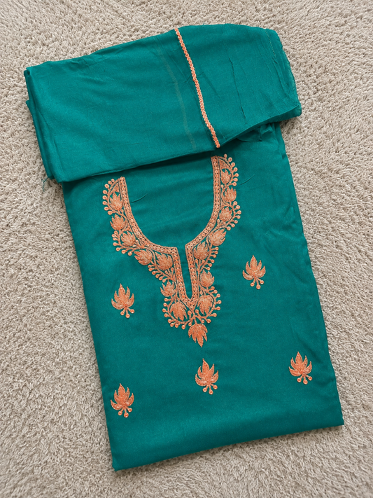 Kashmiri Botti Tilla 3 Piece Unstitched Suites | Dark Teal