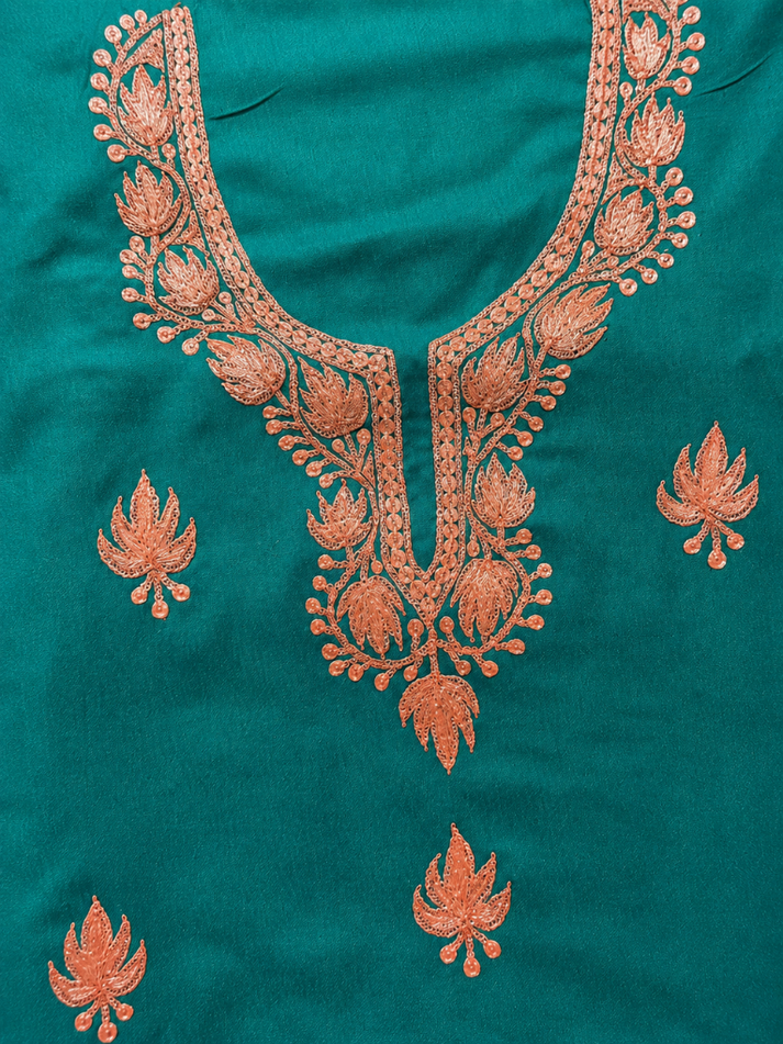 Kashmiri Botti Tilla 3 Piece Unstitched Suites | Dark Teal