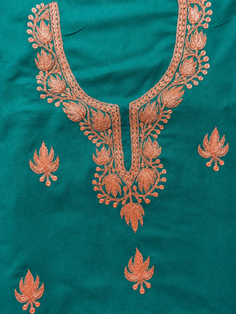 Kashmiri Botti Tilla 3 Piece Unstitched Suites | Dark Teal