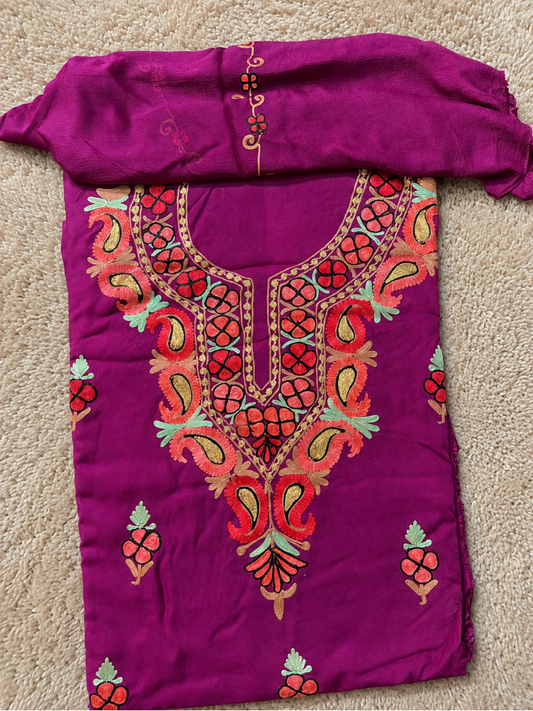Kashmiri Botti Tilla 3 Piece Unstitched Suit | Pink