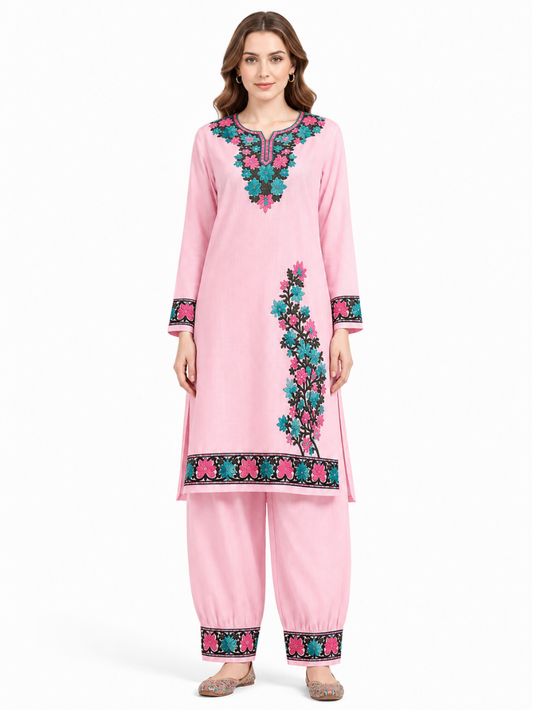 Kashmir Aari cotton Co-Ord Set | Pink