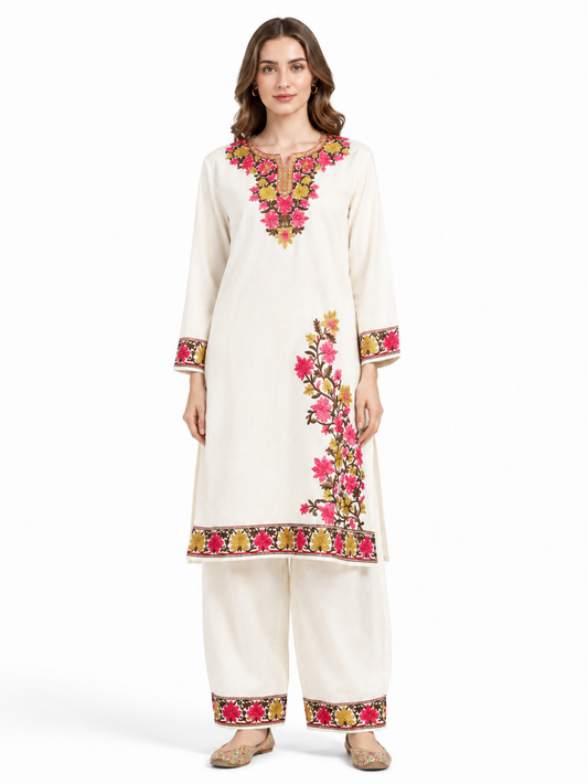 Kashmir Aari cotton Co-Ord Set | Light Gray