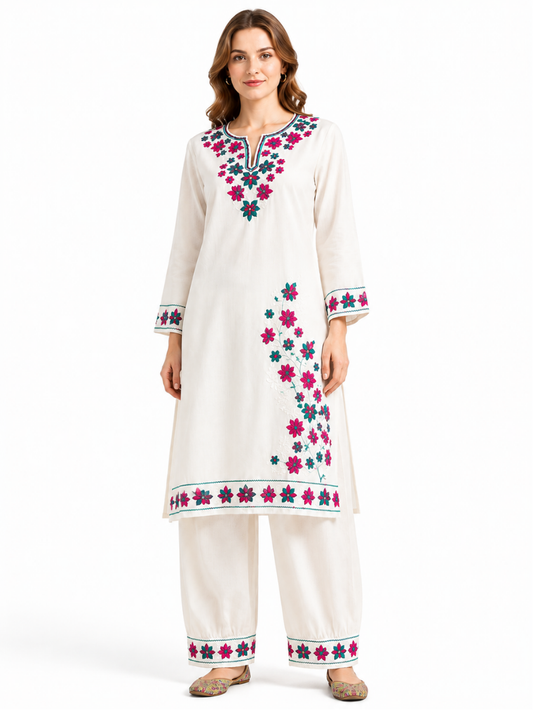 Kashmir Aari cotton Co-Ord Set | Light Gray