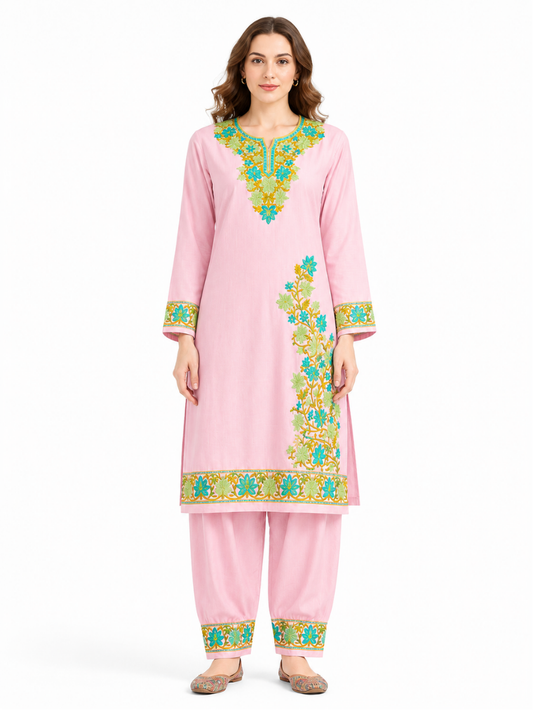 Kashmir Aari cotton Co-Ord Set | Pink