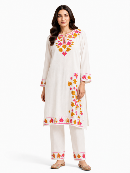 Kashmir Aari cotton Co-Ord Set | Light Gray
