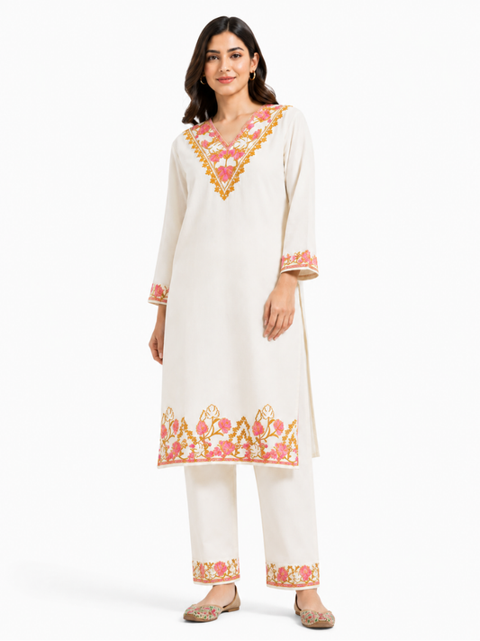 Kashmir Aari cotton Co-Ord Set | Light Gray