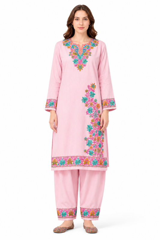 Kashmir Aari cotton Co-Ord Set | Pink