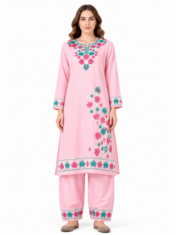 Kashmir Aari cotton Co-Ord Set | Pink