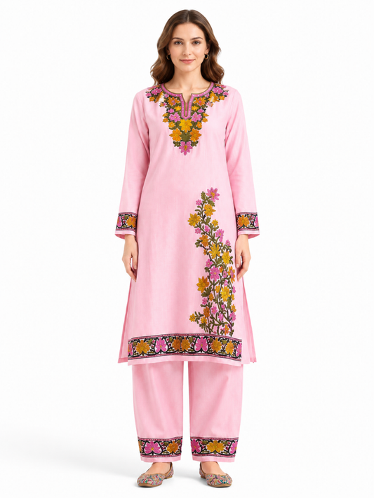 Kashmir Aari cotton Co-Ord Set | Pink