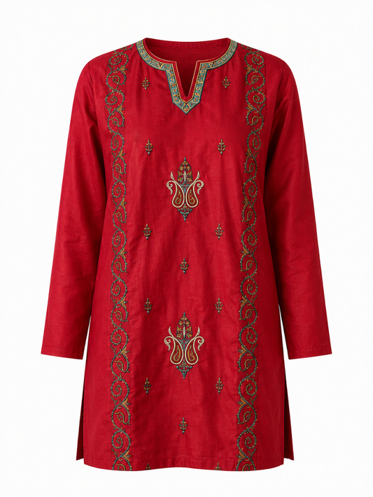 Noor : Sozni embroidery summer kurti | Red