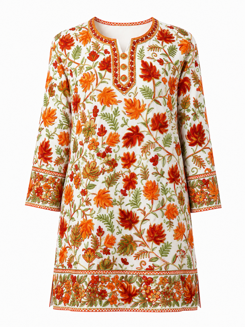 Noor : Chinar Embroidery Summer Kurti | Light  Green Georgette