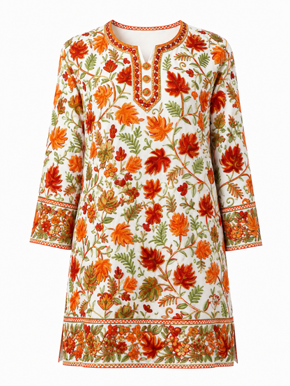 Noor : Chinar Embroidery Summer Kurti | Light  Green Georgette