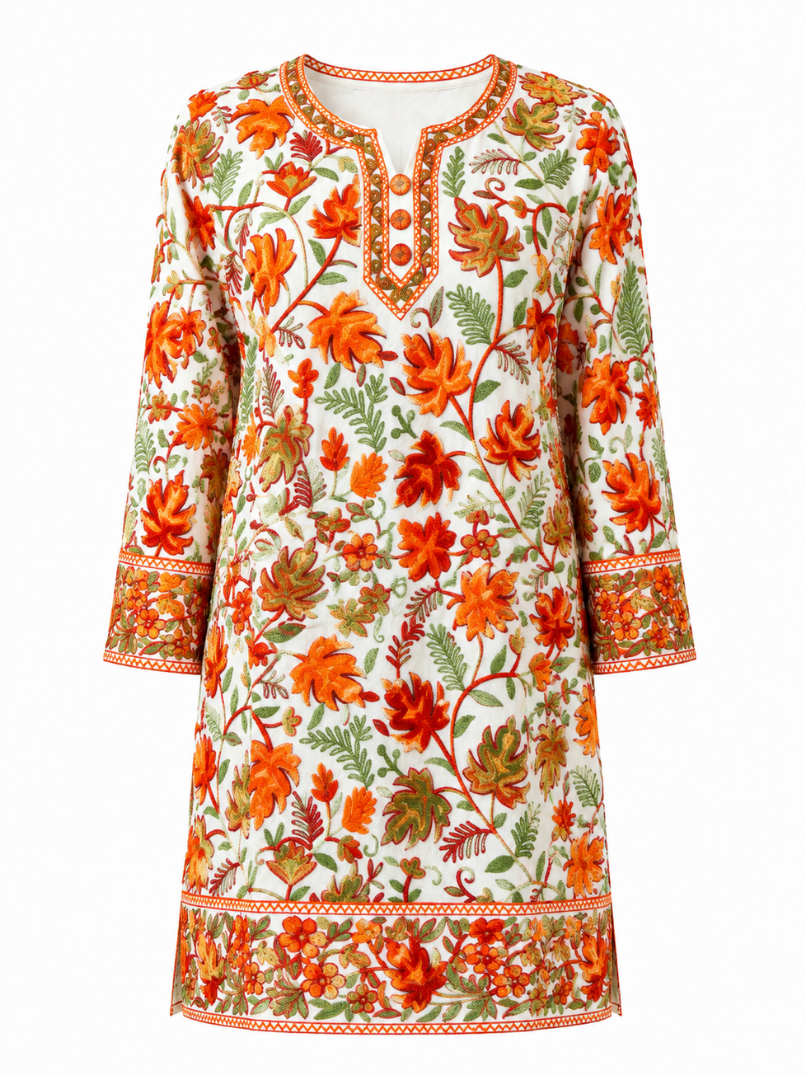 Noor : Chinar Embroidery Summer Kurti | Snow White Georgette