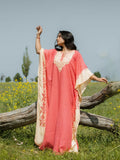 Coral Sunset Cotton Kaftan with Vanilla Cream Aari Embroidery