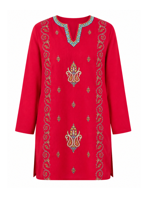 Noor : Sozni embroidery summer kurti | Red