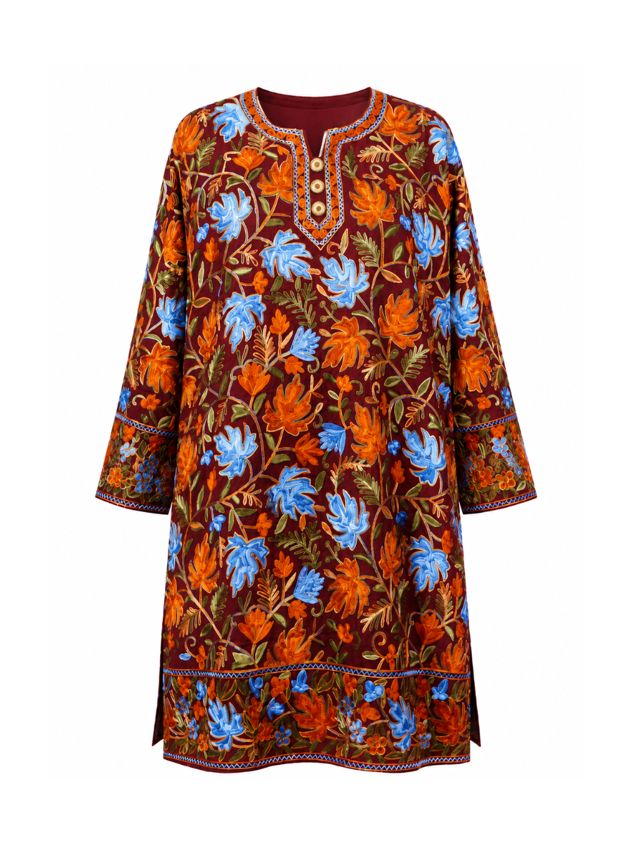 Noor : chinar embroidery summer kurti | Dark Red