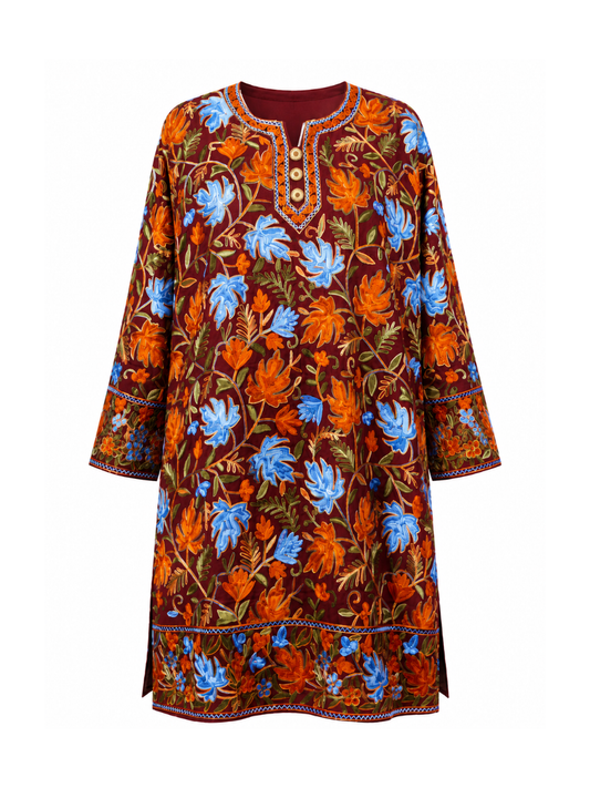 Noor : chinar embroidery summer kurti | Dark Red