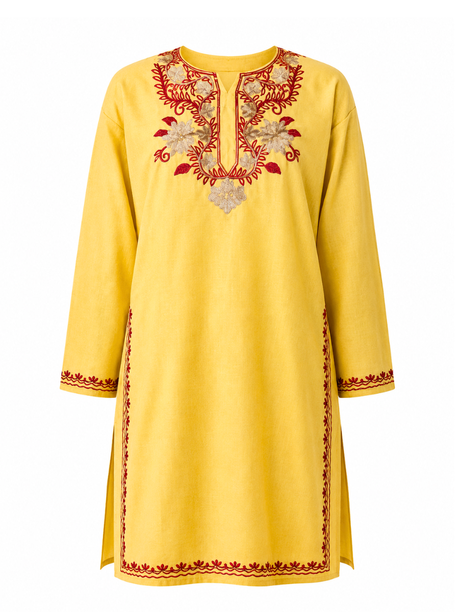Noor : Aari Embroidery Summer Kurti |Light Yellow