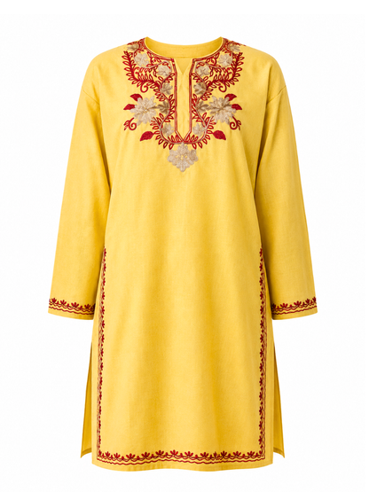 Noor : Aari Embroidery Summer Kurti |Light Yellow