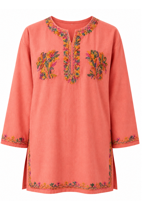 Noor : Aari embroidery summer kurti | Rose Pink