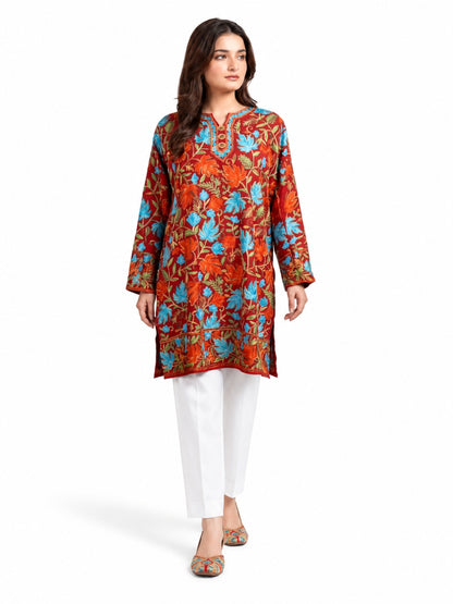 Noor : chinar embroidery summer kurti | Brown