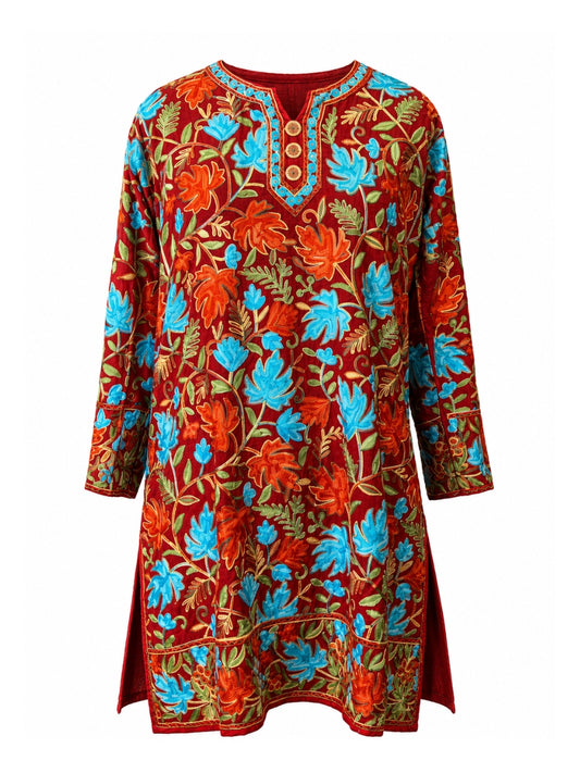 Noor : chinar embroidery summer kurti | Brown