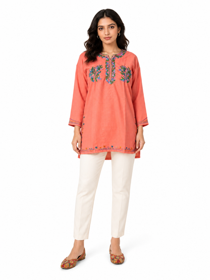 Noor : Aari embroidery summer kurti | Rose Pink