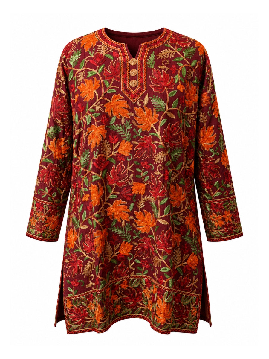 Noor : chinar embroidery summer kurti | Dark Red